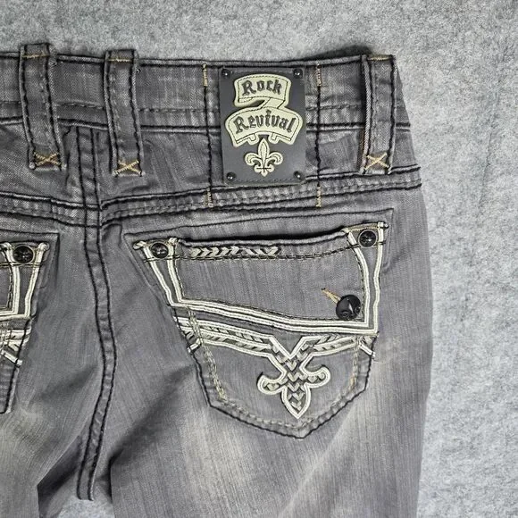 Rock Revival Kleven Relaxed‎ Straight Denim Jeans Mens 36 x 28 Gray